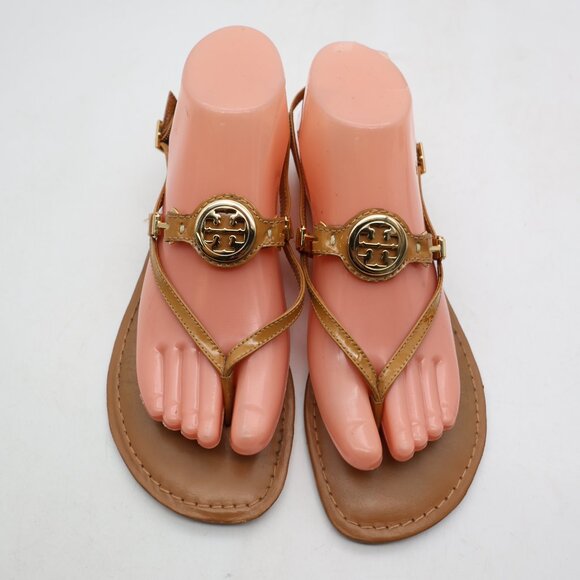 Tory Burch Ali Sandals Beige Patent Leather Women's Size 8 M Casual Sandals - Picture 2 of 11